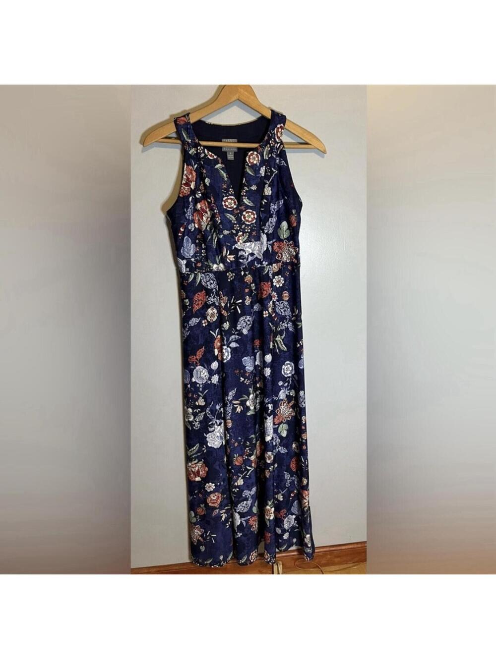 Rabbit Rabbit Rabbit Maxi Dress Women's 8 Blue Sleeveless Stretch Floral